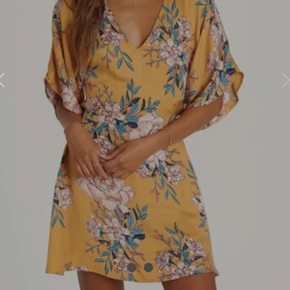 Billabong | Dresses | Billabong Floral Tropical Golden Light Kimono Sleeve  Open Back Dress | Poshmark